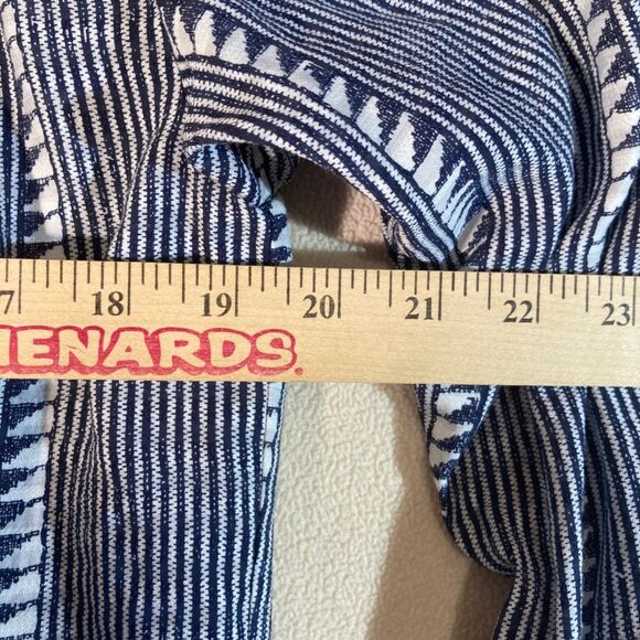 J Crew Blouse XS Navy Re-Imagined Ruffle Neck Button Up Stripe Geometric Design - Picture 2 of 11